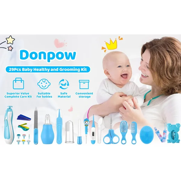Baby Healthcare and Grooming Kit, 28PCS Upgraded Safety Care Kit, with Hair Brush Comb Nail Clippers and More for Newborn Infant Toddlers Baby (Blue)