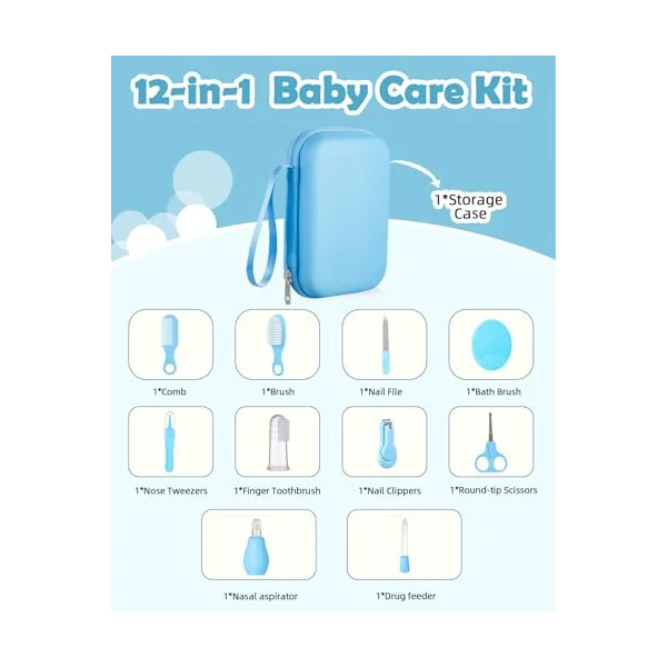 Baby Healthcare and Grooming Kit, Lictin 12PCS Nursery Care,Nail Clippers | Newborn Safety Health Care Set with Hair Brush,Comb,Nail Clippers and More for Newborn Infant Toddlers Baby Boys
