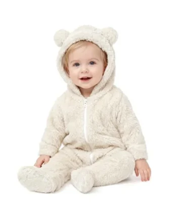 Baby Hooded Long Sleeve Teddy Bear Ears Onesie