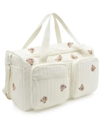 Baby Hospital Bag Baby Changing Bag Cotton Large, Hospital Maternity Bag Nappy Bag for Mum, Embroidered Pram Bag with Multiple Pockets, Travel Changing Overnight Tote