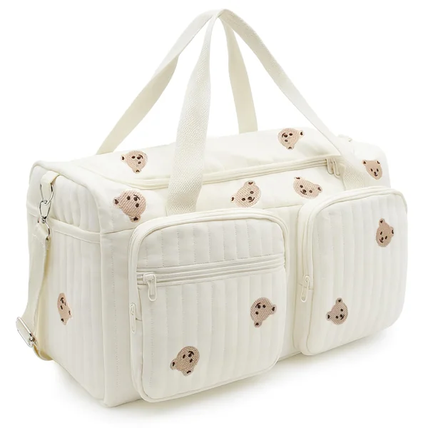 Baby Hospital Bag Baby Changing Bag Cotton Large, Hospital Maternity Bag Nappy Bag for Mum, Embroidered Pram Bag with Multiple Pockets, Travel Changing Overnight Tote