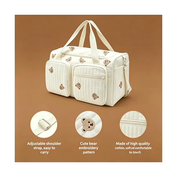 Baby Hospital Bag Cotton Baby Changing Bag Soft Maternity-Bag Lightweight Essentials Nappy Bags for Mum Travel Diaper-Bag Backpack Nappy-Bags Organiser with Shoulder Strap