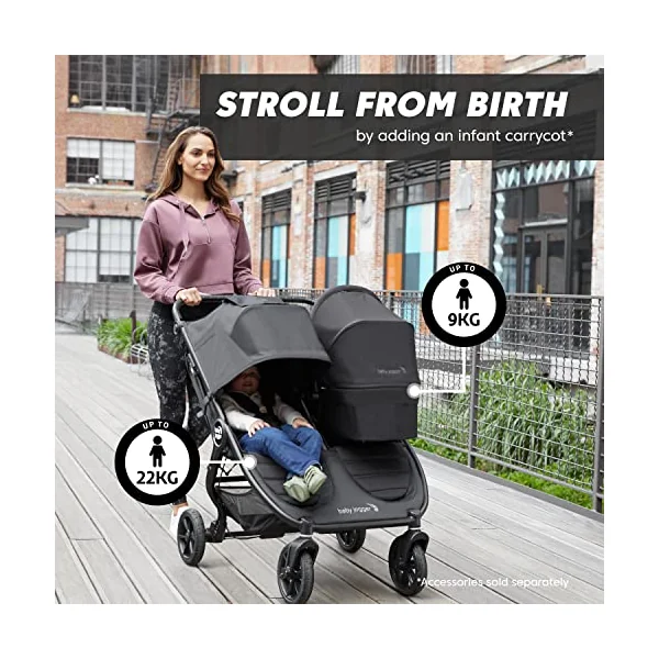 Baby Jogger City Mini GT2 Double All-Terrain Double Pushchair | Lightweight, Foldable Stroller | Opulent Black