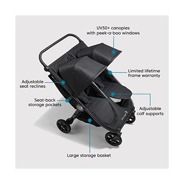 Baby Jogger City Mini GT2 Double All-Terrain Double Pushchair | Lightweight, Foldable Stroller | Opulent Black