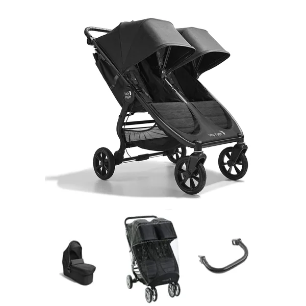 Baby Jogger City Mini GT2 Double All-Terrain Pushchair| with Infant Carrycot, Belly Bar and Weather Shield Rain Cover | Opulent Black