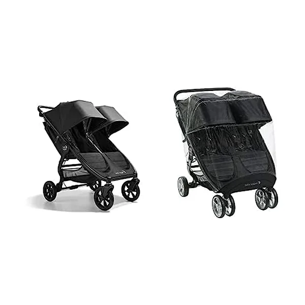 Baby Jogger City Mini GT2 Double All-Terrain Pushchair with Weather Shield Rain Cover | Opulent Black