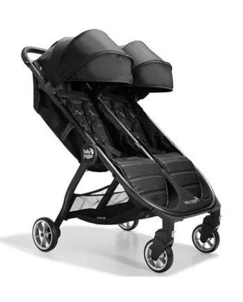 Baby Jogger City Tour 2 Double Travel Pushchair | Lightweight, Foldable & Portable Double Buggy | Pitch Black
