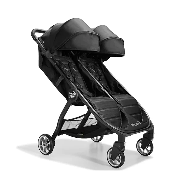 Baby Jogger City Tour 2 Double Travel Pushchair | Lightweight, Foldable & Portable Double Buggy | Pitch Black