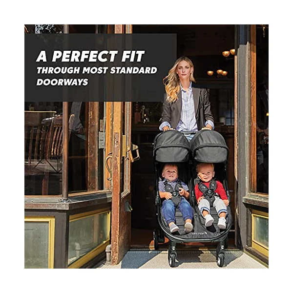 Baby Jogger City Tour 2 Double Travel Pushchair | Lightweight, Foldable & Portable Double Buggy | Pitch Black
