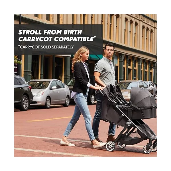 Baby Jogger City Tour 2 Double Travel Pushchair | Lightweight, Foldable & Portable Double Buggy | Pitch Black