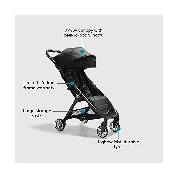 Baby Jogger City Tour 2 Travel Stroller | Ultra-Lightweight, Foldable & Compact Pushchair Buggy | Pitch Black
