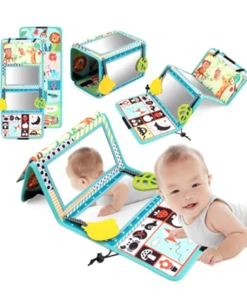 Baby Mirror Tummy Time, Tummy Time Mirror With Food-grade Silicone Teether, Foldable Soft Play Mat For Infants