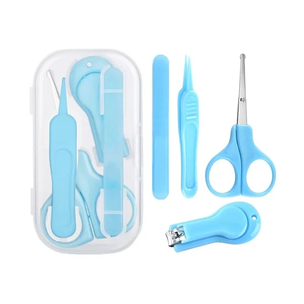 Baby Nail Kit, 4-in-1 Baby Nail Care Set with Clear Case, Includes Baby Scissors with Round Tips, Nail Clippers, Nail File & Tweezers for Newborns and Infants - Gentle Baby Manicure Tool