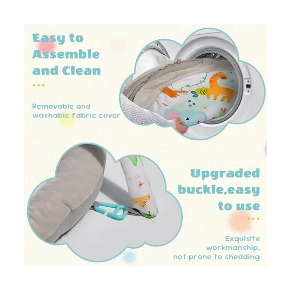 Baby Play Mat, Baby Play Gym,Plush Play Mat with 6 Toys and Moon Pillow,Foldable Detachable Zoo Design Baby Gym for Early Education Develop Motor&Cognition,Suitable for Babies Aged 0-18 Months.