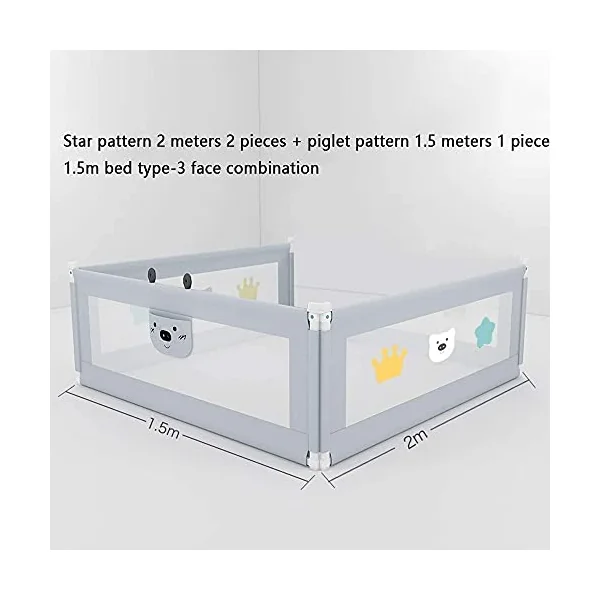 Baby Playpen Bed Rails For Kids 3-piece Combination Baby Safety Bed Rail Soft Drop Suitable For Toddler Cot Bumper Guard Toy (Size : 2 * 1.5m)