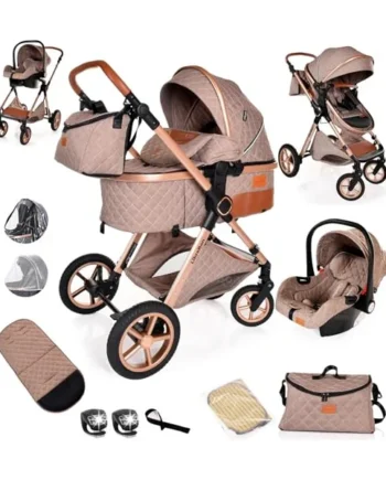 Baby Pram Pushchair Baby Buggy Stroller 3 in 1 Child Lightweight Folding Stroller 3 in 1 Travel System for Newborns & Toddlers 0-36 Months from Birth (Beige)