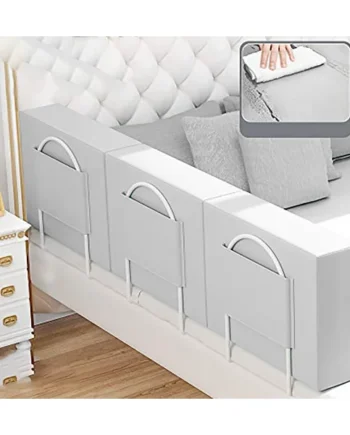 Baby Shatter-Resistant Bed Fence, Safety Anti-Drop Bed Universal Soft Pack Bed Guardrail, PU Leather Anti-Collision Durable Bed Baffle,Gray,50CM