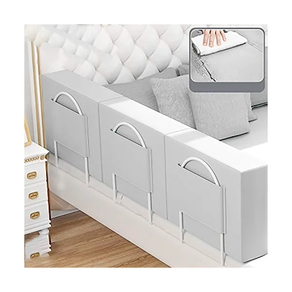 Baby Shatter-Resistant Bed Fence, Safety Anti-Drop Bed Universal Soft Pack Bed Guardrail, PU Leather Anti-Collision Durable Bed Baffle,Gray,50CM