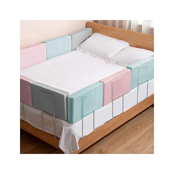 Baby Shatter-Resistant Bed Fence, Safety Anti-Drop Bed Universal Soft Pack Bed Guardrail, PU Leather Anti-Collision Durable Bed Baffle,Gray,50CM