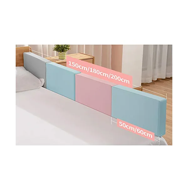 Baby Shatter-Resistant Bed Fence, Safety Anti-Drop Bed Universal Soft Pack Bed Guardrail, PU Leather Anti-Collision Durable Bed Baffle,Gray,50CM
