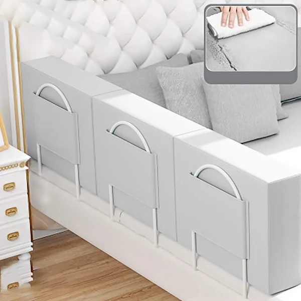 Baby Shatter-Resistant Bed Fence, Safety Anti-Drop Bed Universal Soft Pack Bed Guardrail, PU Leather Anti-Collision Durable Bed Baffle,Gray,50CM