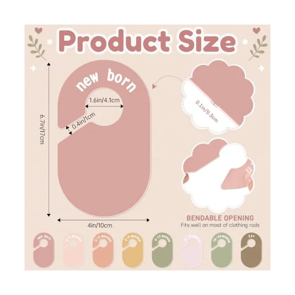 Baby Size Clothes Divider for Closet 8PCS Nursery Baby Clothes Organizer | Double-Sided Baby Closet Hanger Dividers Nursery Clothes Size Separators for Baby Clothes Sorting from Newborn to 24+ Month
