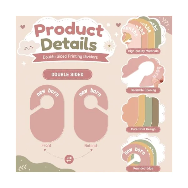 Baby Size Clothes Divider for Closet 8PCS Nursery Baby Clothes Organizer | Double-Sided Baby Closet Hanger Dividers Nursery Clothes Size Separators for Baby Clothes Sorting from Newborn to 24+ Month