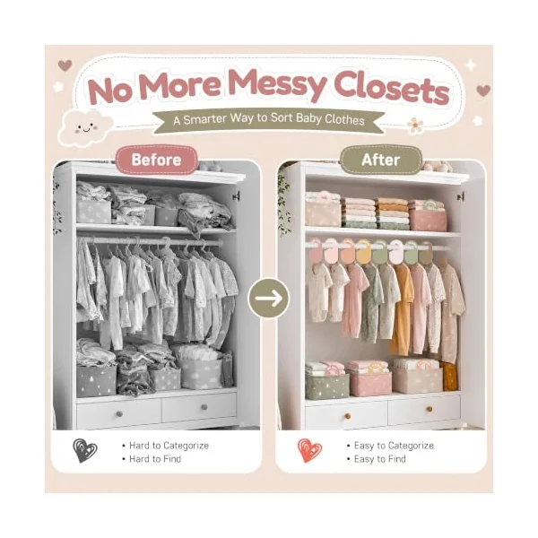 Baby Size Clothes Divider for Closet 8PCS Nursery Baby Clothes Organizer | Double-Sided Baby Closet Hanger Dividers Nursery Clothes Size Separators for Baby Clothes Sorting from Newborn to 24+ Month