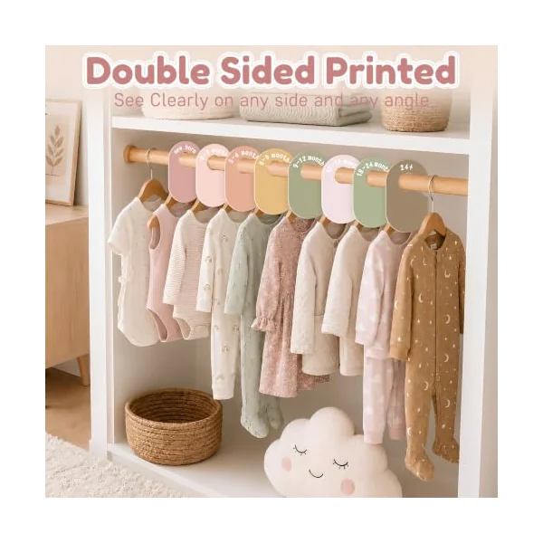 Baby Size Clothes Divider for Closet 8PCS Nursery Baby Clothes Organizer | Double-Sided Baby Closet Hanger Dividers Nursery Clothes Size Separators for Baby Clothes Sorting from Newborn to 24+ Month