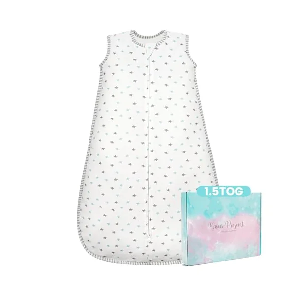 Baby Sleeping Bag 1.5 Tog - Cotton Winter Sleeping Bag Baby 6-12 Months Quilted Sleep Sack, Soft Warm Toddler Sleep Bag for Boys Girls Essentials, Star