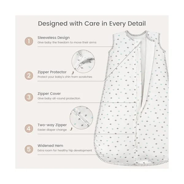Baby Sleeping Bag 1.5 Tog - Cotton Winter Sleeping Bag Baby 6-12 Months Quilted Sleep Sack, Soft Warm Toddler Sleep Bag for Boys Girls Essentials, Star