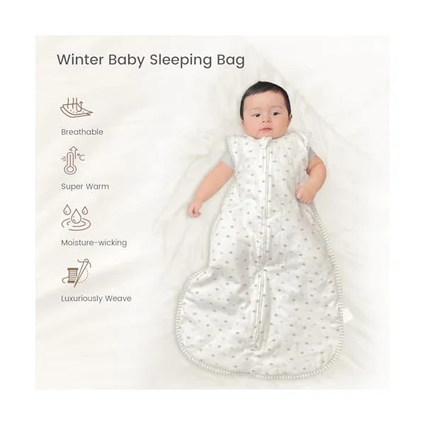 Baby Sleeping Bag 1.5 Tog - Cotton Winter Sleeping Bag Baby 6-12 Months Quilted Sleep Sack, Soft Warm Toddler Sleep Bag for Boys Girls Essentials, Star