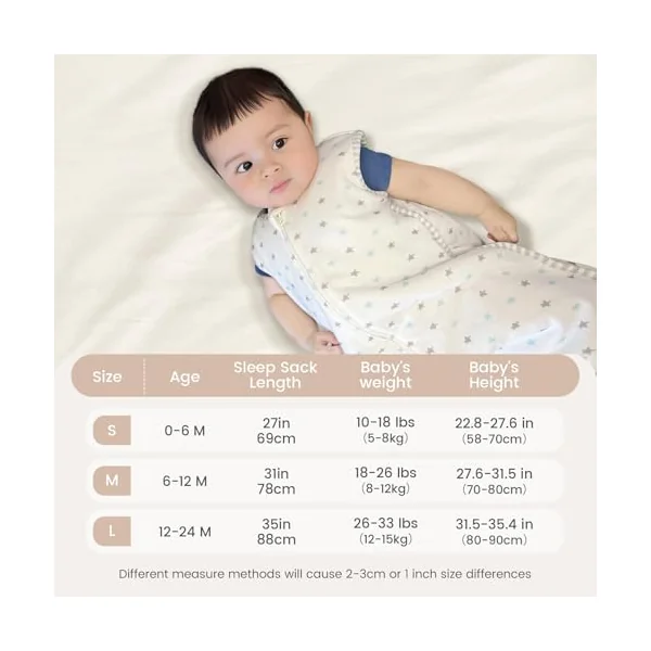 Baby Sleeping Bag 1.5 Tog - Cotton Winter Sleeping Bag Baby 6-12 Months Quilted Sleep Sack, Soft Warm Toddler Sleep Bag for Boys Girls Essentials, Star