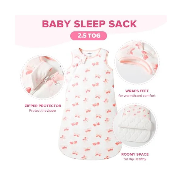 Baby Sleeping Bag 2.5 Tog Super soft Rayon Made from Bamboo,Baby's Bamboo fiber Sleeping Bag Autumn Winter Sleeping Blanket(Pink,M)