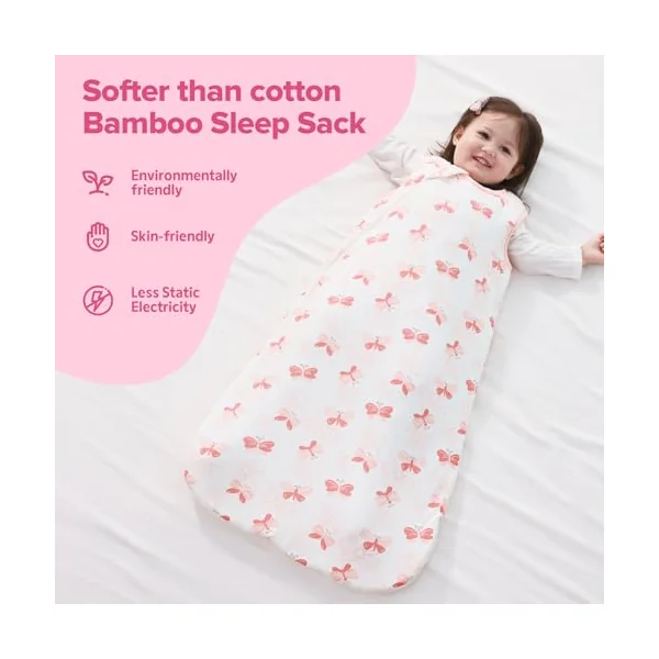 Baby Sleeping Bag 2.5 Tog Super soft Rayon Made from Bamboo,Baby's Bamboo fiber Sleeping Bag Autumn Winter Sleeping Blanket(Pink,M)