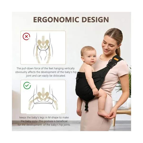 Baby Sling Carrier, Toddler Carrier with Adjustable Shoulder Straps | Half Wrapped Toddler Sling Carrier, Adjustable Shoulder Straps, Portable and Foldable, Newborns to Children 3-36 Months