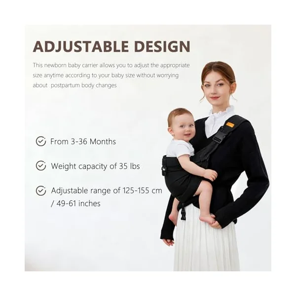 Baby Sling Carrier, Toddler Carrier with Adjustable Shoulder Straps | Half Wrapped Toddler Sling Carrier, Adjustable Shoulder Straps, Portable and Foldable, Newborns to Children 3-36 Months