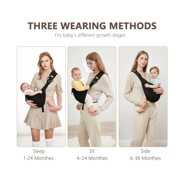 Baby Sling Carrier, Toddler Carrier with Adjustable Shoulder Straps | Half Wrapped Toddler Sling Carrier, Adjustable Shoulder Straps, Portable and Foldable, Newborns to Children 3-36 Months