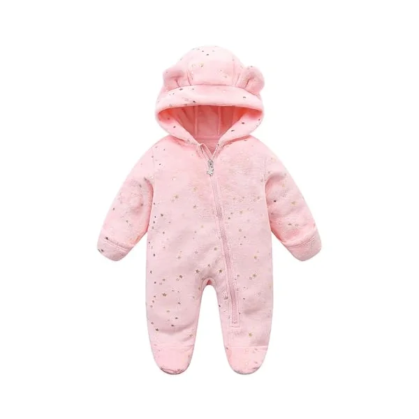 Baby Snowsuit Fleece Hooded Romper Toddler Footed Jumpsuit Warm Baby Onesie Thin Fall Winter Outfits for Baby Girls Boys 0-12 Months