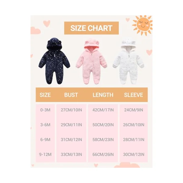 Baby Snowsuit Fleece Hooded Romper Toddler Footed Jumpsuit Warm Baby Onesie Thin Fall Winter Outfits for Baby Girls Boys 0-12 Months