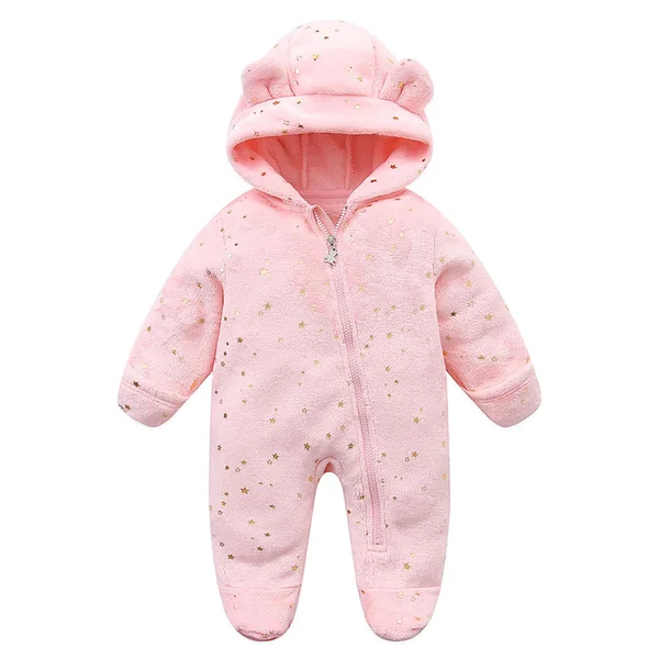 Baby Snowsuit Fleece Hooded Romper Toddler Footed Jumpsuit Warm Baby Onesie Thin Fall Winter Outfits for Baby Girls Boys 0-12 Months