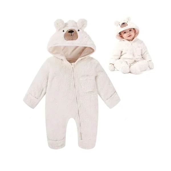 Baby Snowsuit Onesie Newborn Baby Girl Boy Clothes Bear Hooded Footed Fleece Romper Fall Winter Outfits