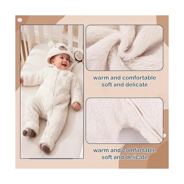 Baby Snowsuit Onesie Newborn Baby Girl Boy Clothes Bear Hooded Footed Fleece Romper Fall Winter Outfits