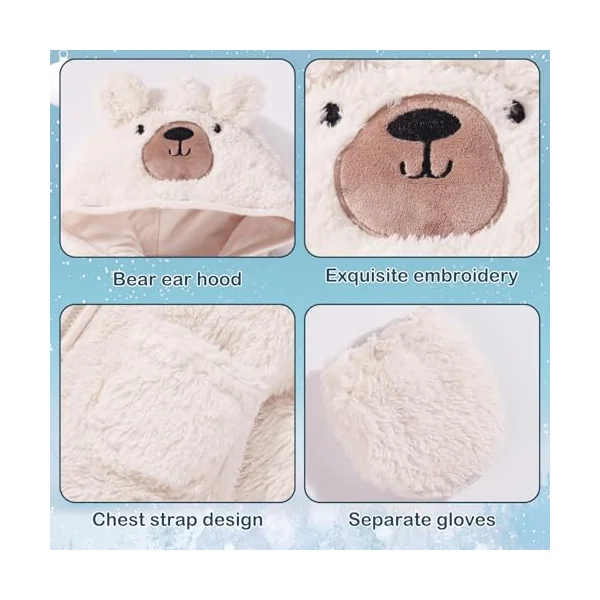 Baby Snowsuit Onesie Newborn Baby Girl Boy Clothes Bear Hooded Footed Fleece Romper Fall Winter Outfits