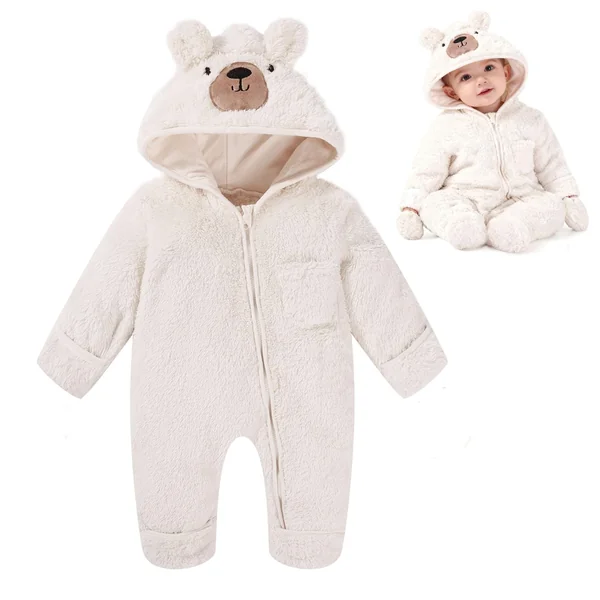 Baby Snowsuit Onesie Newborn Baby Girl Boy Clothes Bear Hooded Footed Fleece Romper Fall Winter Outfits