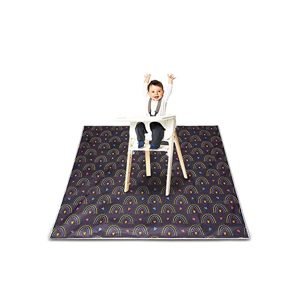 Baby Splat Mat for Under High Chair - WWaterproof and Washable Eating Mat for Toddlers&Kids, Portable Play Mat and Table Cloth 43 inch (Rainbow&Heart)