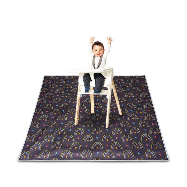 Baby Splat Mat for Under High Chair - WWaterproof and Washable Eating Mat for Toddlers&Kids, Portable Play Mat and Table Cloth 43 inch (Rainbow&Heart)