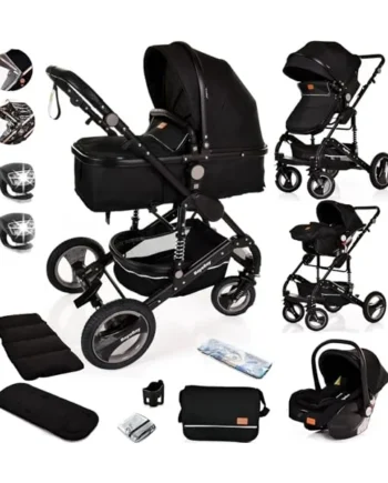 Baby Stroller 3 in 1 Pram Pushchair Buggy Child Lightweight Folding Stroller 3 in 1 Travel System Pram for Newborns Toddlers from Birth Aluminium (Black - Black Frame)