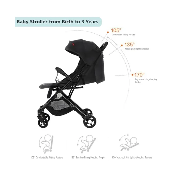 Baby Stroller FoldableTravel Pram Pushchair with Adjustable Seat | 5-point harness, storage basket, adjustable canopy and 360-degree front wheels for travel and daily use,7.2kg