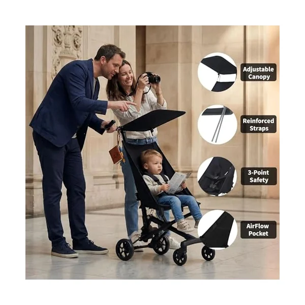 Baby Stroller for Children 1-6 Years Ultra Compact Lightweight Folding Travel Stroller, Oxford Cloth Aluminum, 37 x 21.2 x 14.2 inches Black